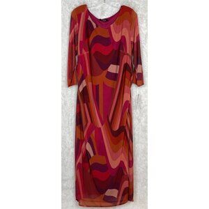 NWT Glamour 14W 3/4 Sleeve Maxi Dress 60's Print Red Orange Pink Swirl